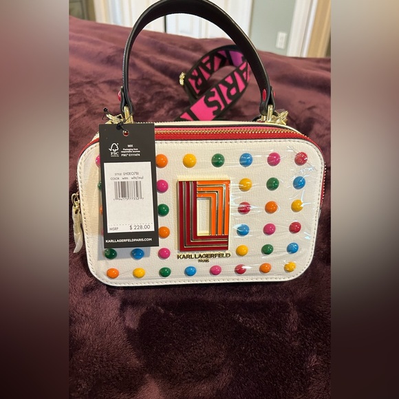 NWT, Karl Lagerfeld Paris Simon Top Handle Studded Crossbody - Picture 4 of 7